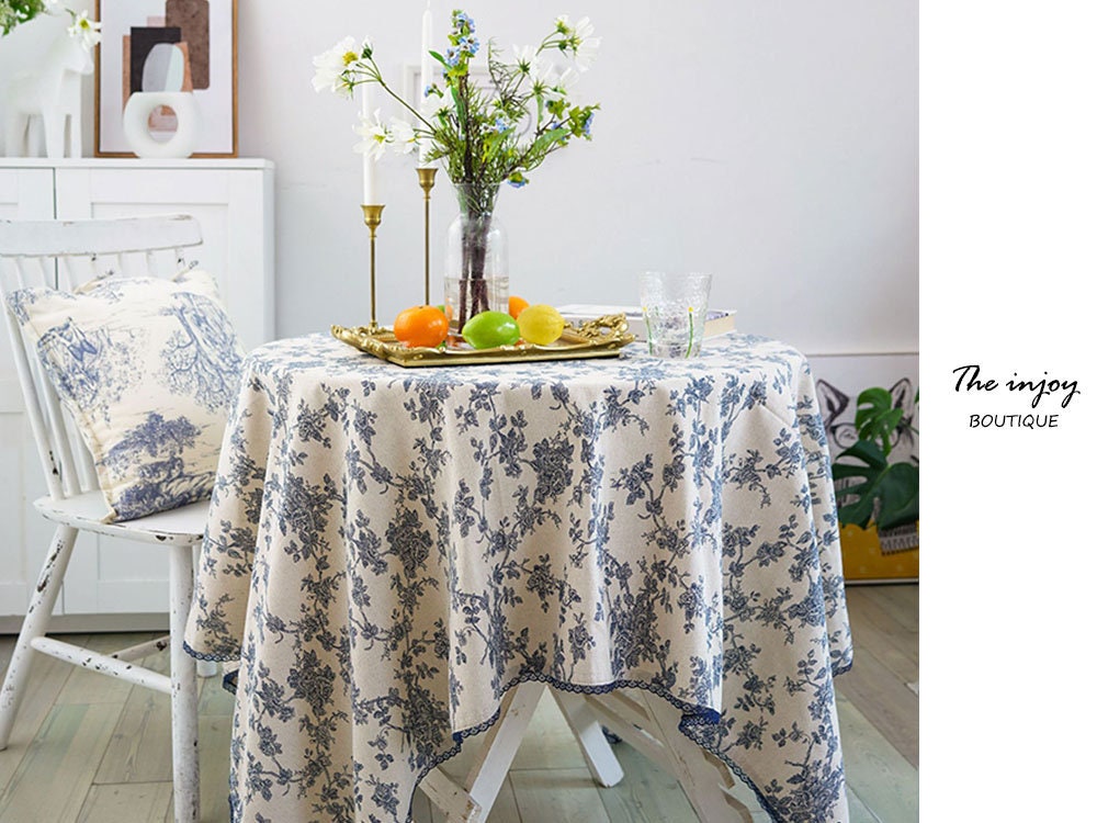 Blue Floral Pattern Tablecloth