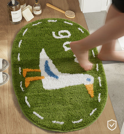 Cute Little Duck Bath Mat, Green Bathroom Rug, Water-Absorbent Mat for Bath Shower, Cute Bedroom Mat