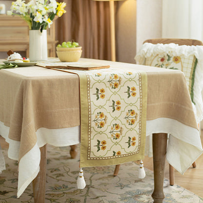 Green field French table flag bed flag American light luxury dining table coffee table TV cabinet tablecloth long strip decorative cloth side cabinet shoe cabinet