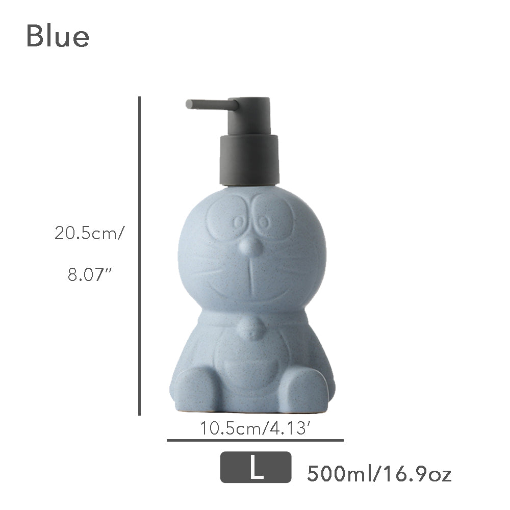 Off white Ceramic Soap Dispenser, Liquid Bathroom Bottle, Blue Robot-Cat, Refillable Reusable Lotion Pump for Bathroom Kitchen, 500ml/16.9oz