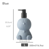 Off white Ceramic Soap Dispenser, Liquid Bathroom Bottle, Blue Robot-Cat, Refillable Reusable Lotion Pump for Bathroom Kitchen, 500ml/16.9oz