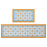 Feblilac Orange and Blue Flower Geometric Pattern PVC Leather Kitchen Mat