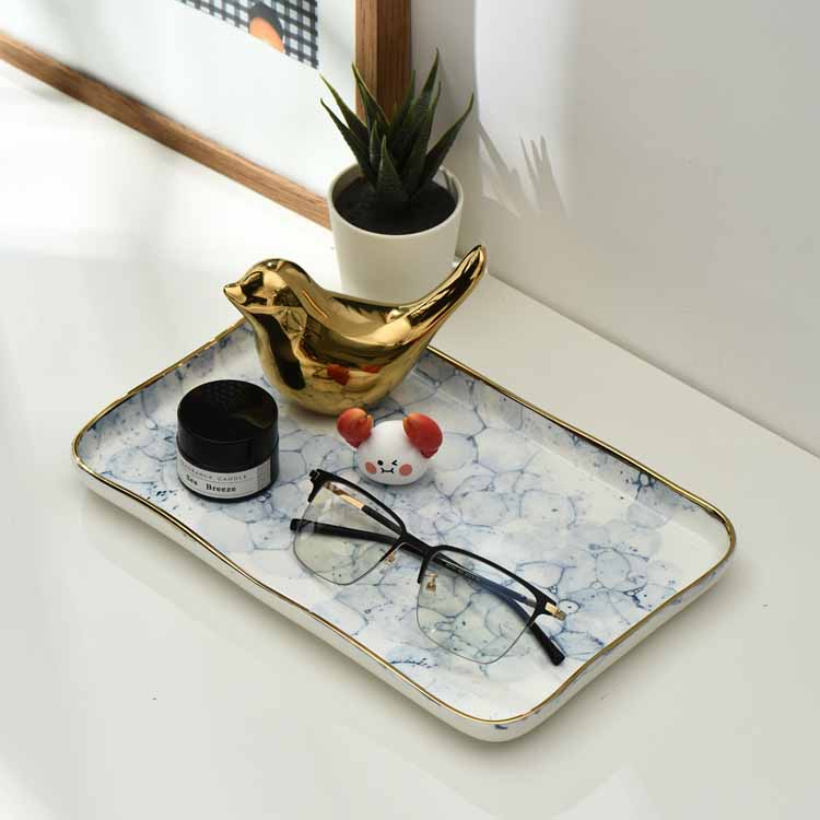 Nordic Style Bubble Pattern Gold Trim Ceramic Tray, Service Plate, Jewelry Tray, Decoration Tray