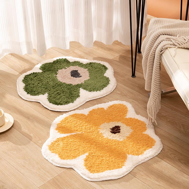 Feblilac Abstract Daisy Flower Bedroom Mat, Multiple Sized Floral Non Slip Bedroom Rug, Yellow Floral Bath Rugs, Green Anti Slip Bath Mats, Soft Thick Bedroom Carpet, Art Mats, Best Rugs, Hot Shower Mat Non Slip