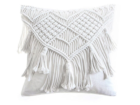 Macrame Tassels Pillow Cover, Boho Style Handmade Woven Cover