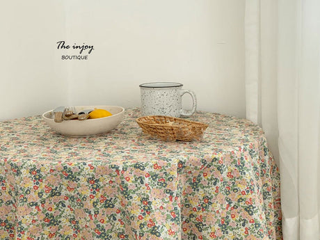 Green White Flower Pattern Tablecloth