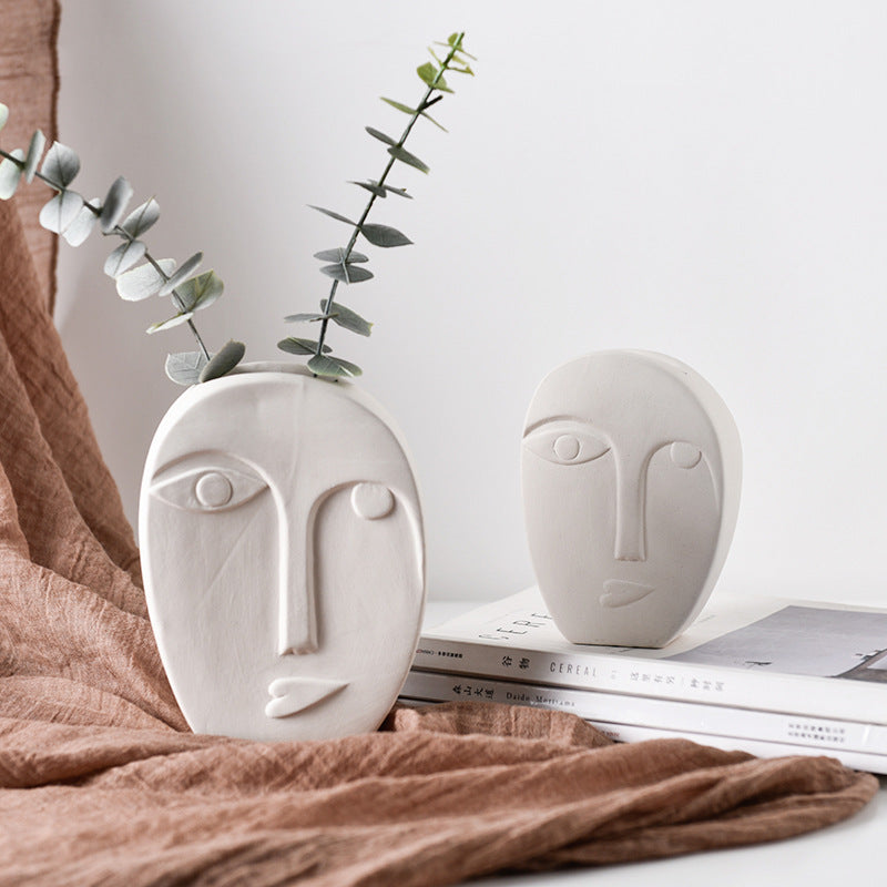 Ceramic Face Vase, Creative Nordic Design White Vase, Cute Pottery Home Decor