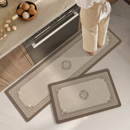 Feblilac Chinese Style Window Frame PVC Leather Kitchen Mat
