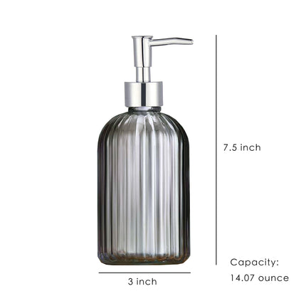 Gray Glass Soap Dispenser, Simple Lines Pump Bottle, 420ml/14.07 oz