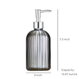 Gray Glass Soap Dispenser, Simple Lines Pump Bottle, 420ml/14.07 oz