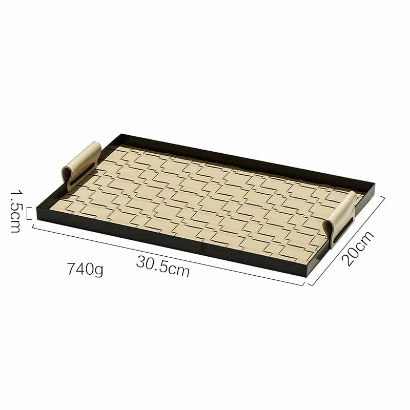 Nordic Style Light Luxury Art Woven Leather Iron Tray Cream/Brown, Jewelry Tray, Decoration Tray