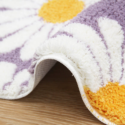 Feblilac Cute Daisy Bath Mat, Black/Purple/Red/Yellow/Green Floral Bathroom Rug, 16"x24" Soft Plush Water-Absorbent,  Anti Slip Toilet Mat, Soft Thick Bathroom Carpet, Art Bathroom Mats, Best Bath Rugs, Hot Shower Mat Non Slip, Toilet Rug