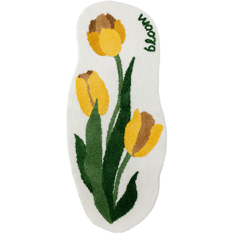 Yellow Tulip Bedroom Runner Mat, Floral Bathroom Rug, Soft Plush Anti Slip Mat for Bedroom Bathroom, Soft Thick Area Carpet