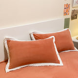 Thickened Orange/Pink/Green/Yellow/Blue Solid Flannel Duvet Cover Bedding Set