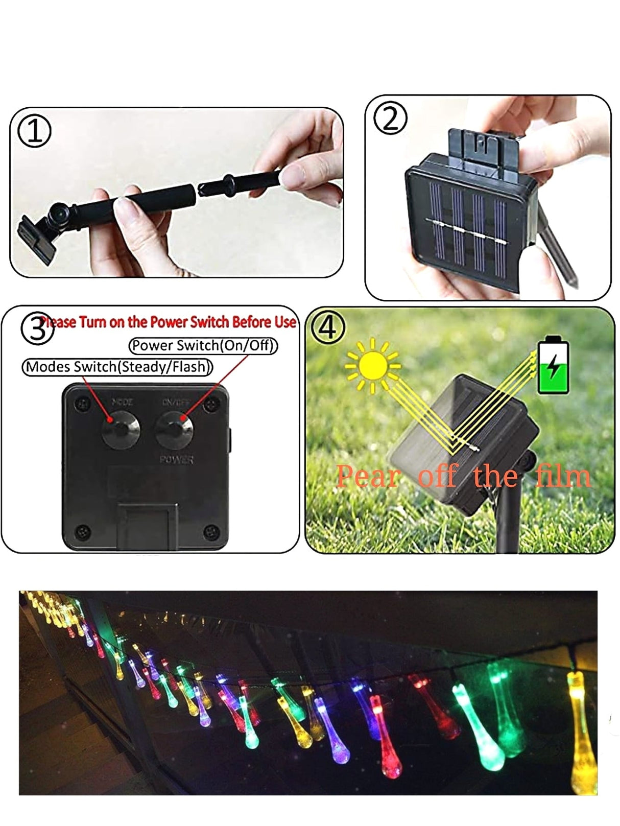 20 Led 5M Waterdrop Solar String Light - Outdoor Lighting