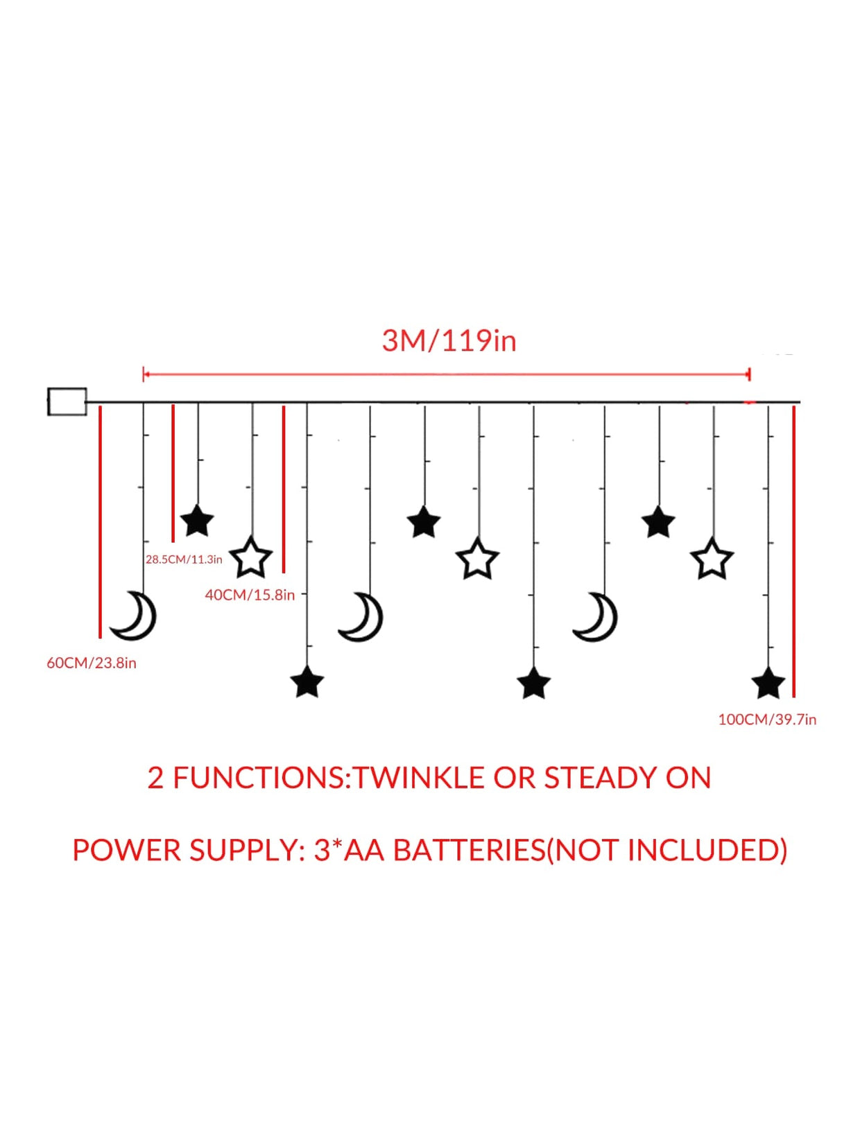 126 Led 3m Star & Moon String Light - Novelty Lighting