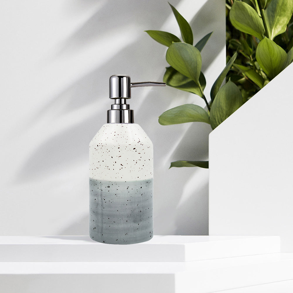 Gray Ceramic Soap Dispenser, Simple-Design Pump Bottle, 350ml/12.3 oz