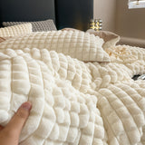 Solid Color Poly Rabbit Wool Flannel Puffy Duvet Cover Bedding Set