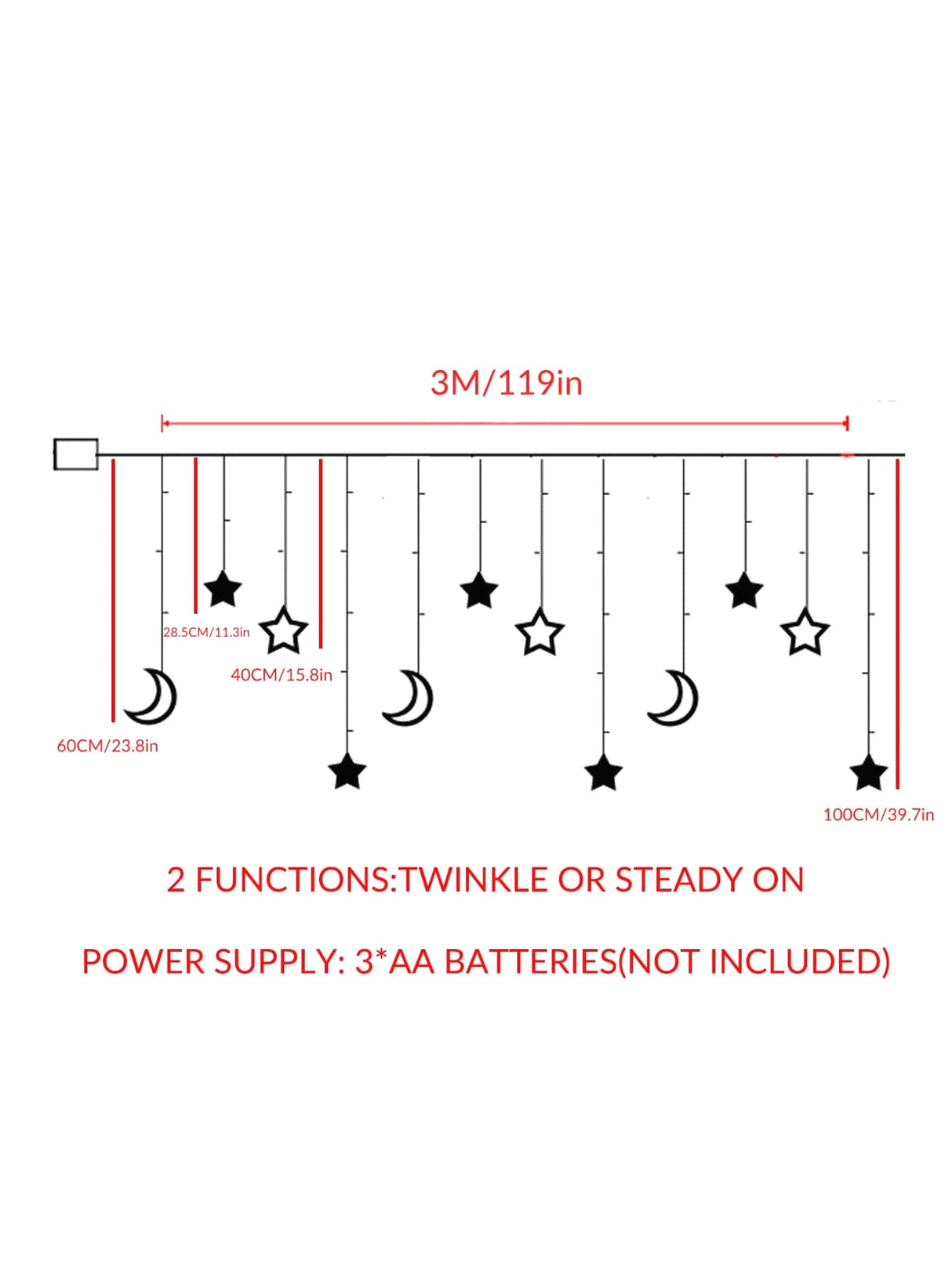 126 Led 3m Star & Moon String Light - Novelty Lighting