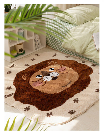 Cartoon Lion Bedroom Mat, Cute Cartoon Animal Mat for Kid's Room, Living Room Area Carpet, 43x43 inches