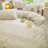 Simple Style Little Flowers Stripe Cream Bedding Set Washable 60s Cotton Duvet Cover Bedding Set