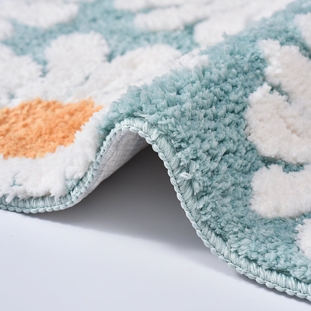 Feblilac Blue Daisy Runner Mat for Bedroom, Flower Floral Area Rug, Soft Plush Carpet for Living Room Bedroom Bathroom