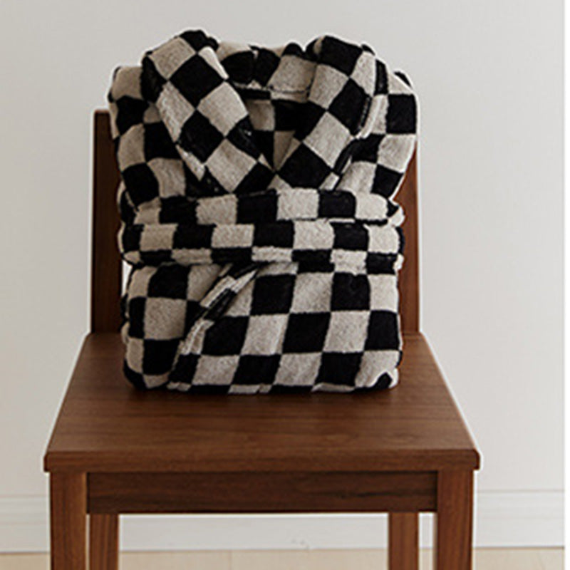 Black & White Checkerboard Cotton Bathrobe