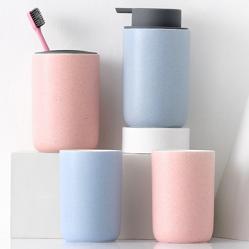 Pink and Blue Bathroom Dispenser Mug Set