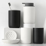 Black and White Bathroom Dispenser Mug Set