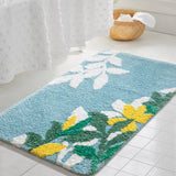 Yellow Flower and Green Leaves Bath Mat