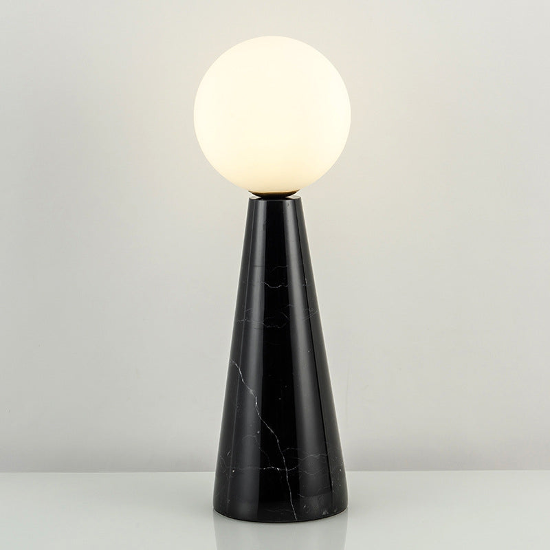 Milk Glass Ball Desk Light Modern 1 Bulb Table Lamp with Tapered Black/White Marble Base