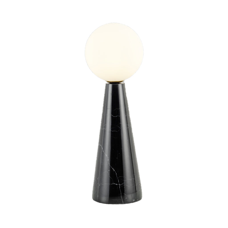 Milk Glass Ball Desk Light Modern 1 Bulb Table Lamp with Tapered Black/White Marble Base