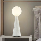 Milk Glass Ball Desk Light Modern 1 Bulb Table Lamp with Tapered Black/White Marble Base