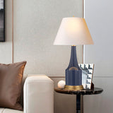 Cone Shape Desk Lamp Modern Fabric 1 Bulb White Table Light, Jar Blue Ceramic Base