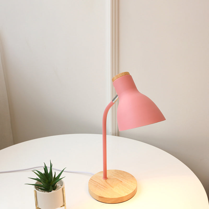 Wide Flare Table Light Macaron Metal 1 Bulb Pink/Yellow Small Desk Lamp with Rotating Node