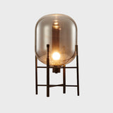 Oval Night Lighting Modern Smoke Gray/Cognac Glass Shade 1-Light Restaurant Nightstand Lamp with Vertical Metal Base