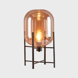 Oval Night Lighting Modern Smoke Gray/Cognac Glass Shade 1-Light Restaurant Nightstand Lamp with Vertical Metal Base