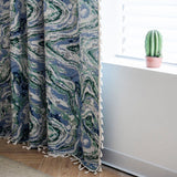 Blue Green Painting Style Light Filtering Curtain