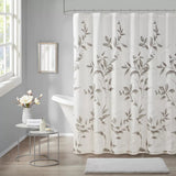 Feblilac Grey Leaves with White Ground Shower Curtain with Hooks, Geometric Figure Bathroom Curtains with Ring, Unique Bathroom décor, Boho Shower Curtain, Customized Bathroom Curtains, Extra Long Shower Curtain