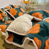Poly Cute Orange Tulip Milk Cashmere Flannel Berber Fleece Duvet Cover Bedding Set
