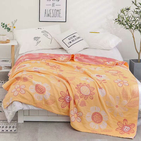 Blooming Sunflower Four Layers Cotton Quilt