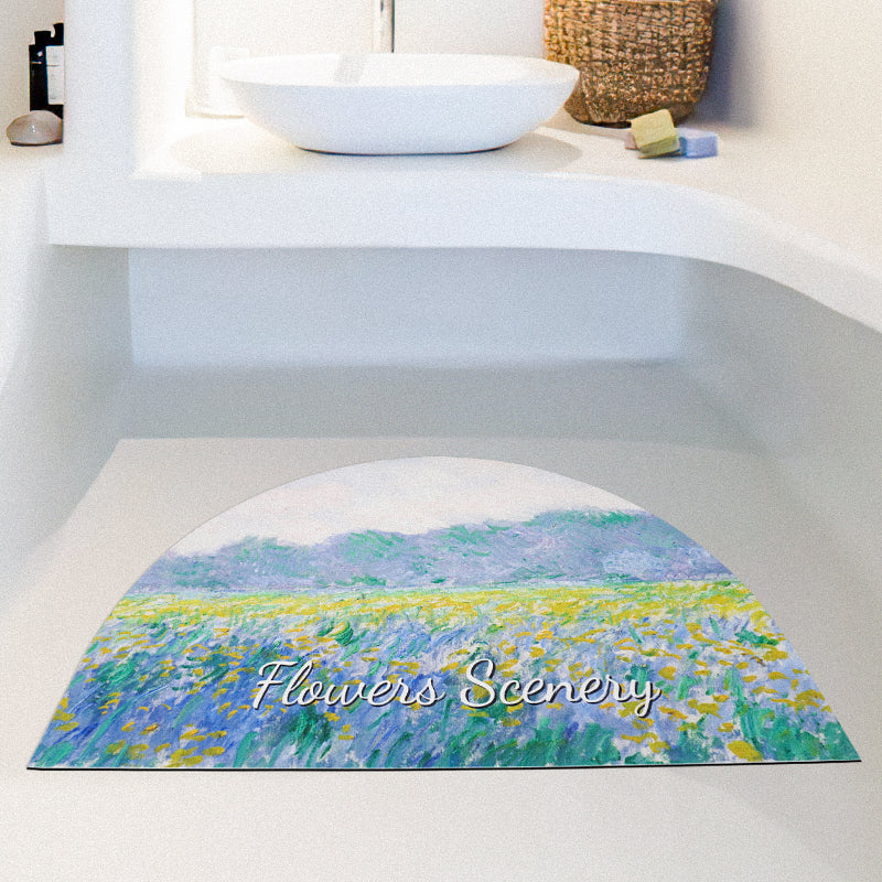 Semicircular Monet Style yellow fields of flowers Diatomaceous Earth Bath Mat