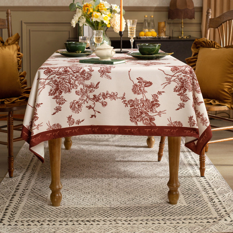 Rose French pastoral tablecloth red retro round table cotton and linen cover cloth high-end festive dining table rectangular tablecloth