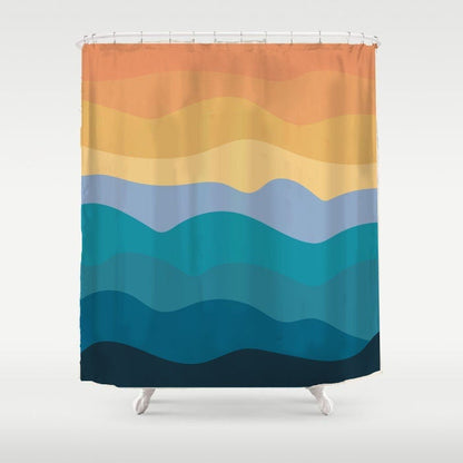 Orange and Blue Wave Shower Curtain