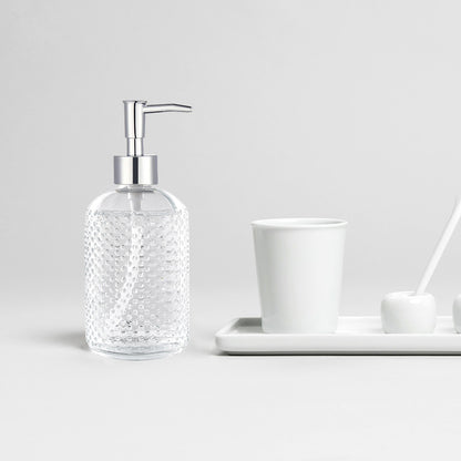 Clear Glass Soap Dispenser, Dot Design Pump Bottle, 420ml/14.7 oz
