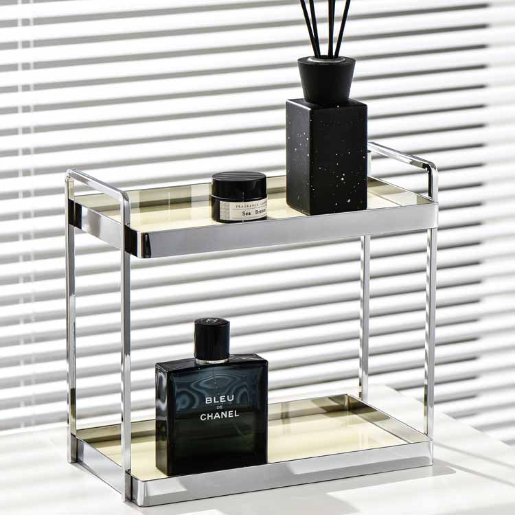 Nordic Style Light Luxury Silver Iron Art Acrylic Double Storage Rack, Cosmetics Shelves, Jewelry Tray, Decoration Tray