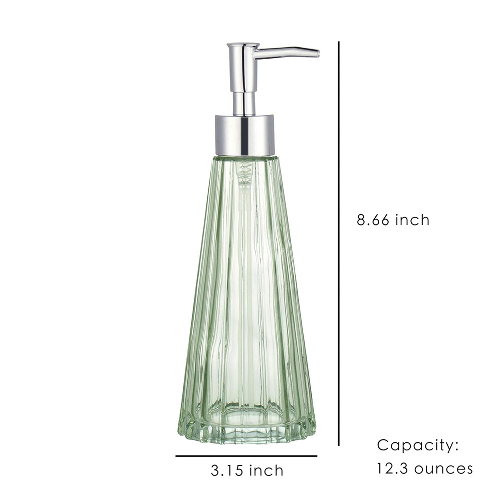 Light Green Glass Soap Dispenser, Circular Cone Pump Bottle, 360ml/12.3 oz