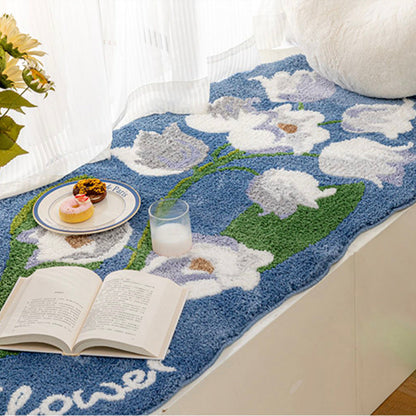 Purple Flowers Bedroom Runner Mat, Floral Bathroom Rug, Soft Plush Anti Slip Mat for Bedroom Bathroom, Soft Thick Area Carpet