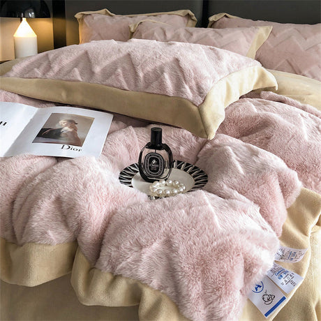 Poly Rabbit Wool Milk Cashmere Flannel Duvet Cover Bedding Set