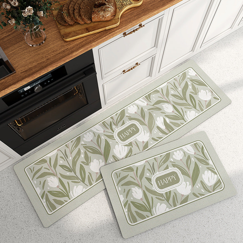 Feblilac Floating Flowers PVC Leather Kitchen Mat